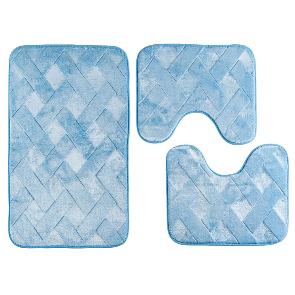 Set 3 Tappeti Bagno WC e Bidet Effetto Memory Morbidi Antiscivolo 1 Tappeto 45x75 cm 2 Tappeti 45x40 cm  Assorbenti,Lavabili Design Moderno Azzurro
