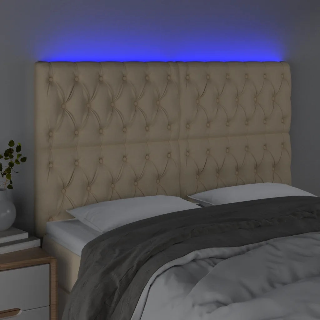 Testiera a LED Crema 160x7x118/128 cm in Tessuto