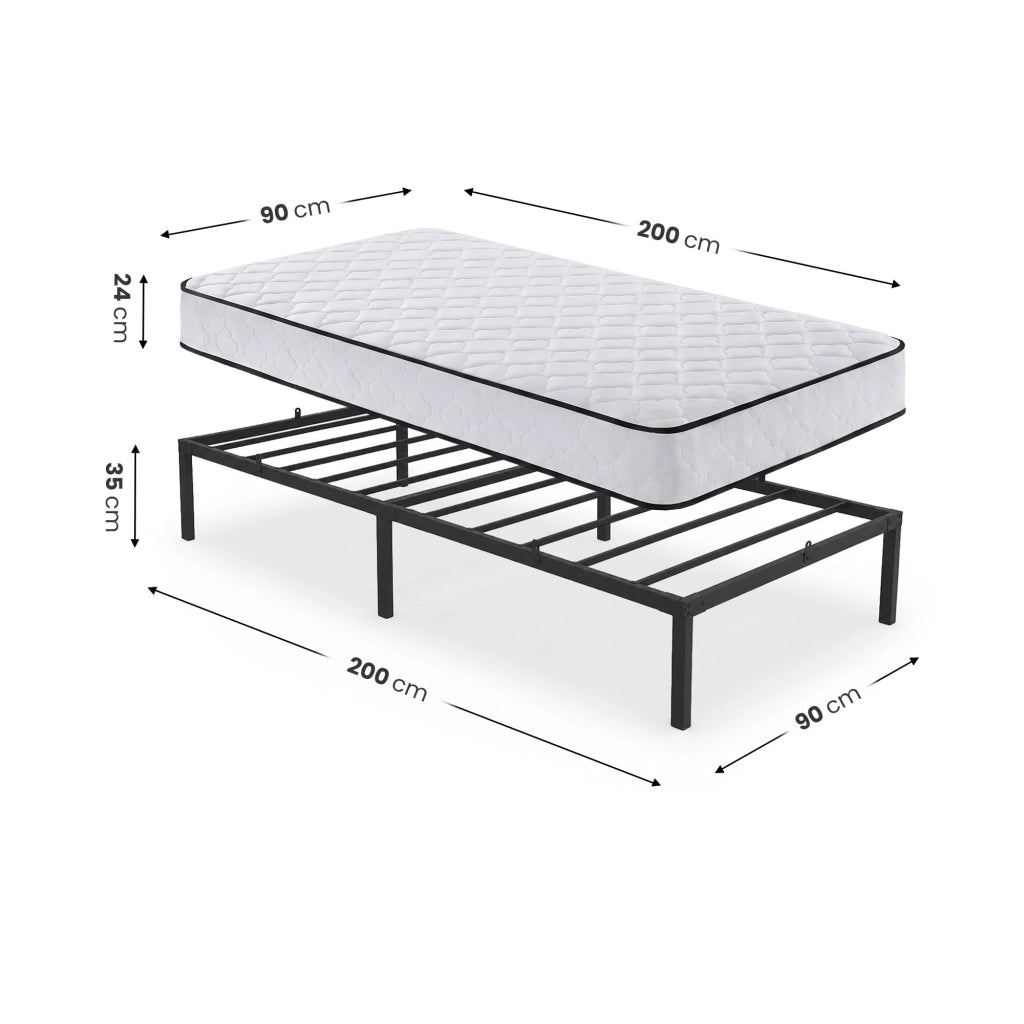 Struttura Letto Pieghevole in Metallo con Materasso Rete a Doghe 90x200 cm Nero Letto per Ospiti 6 Gambe 10 Doghe