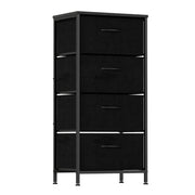 Cassettiera con 4 cassetti torre portaoggetti in tessuto con piano in legno, Cassettiera maniglie facili da tirare Nero-Comodini