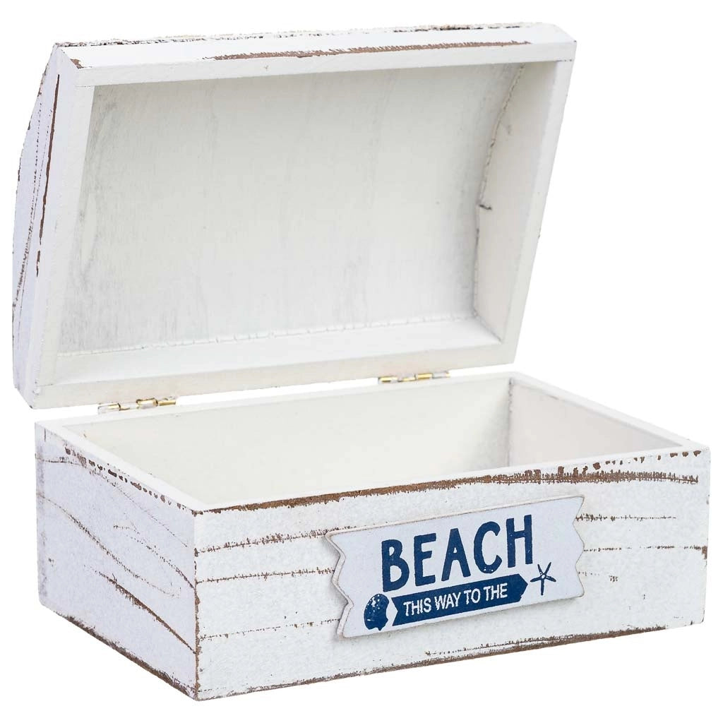 Scatola in legno bianco con conchiglie 16x11x8h cm