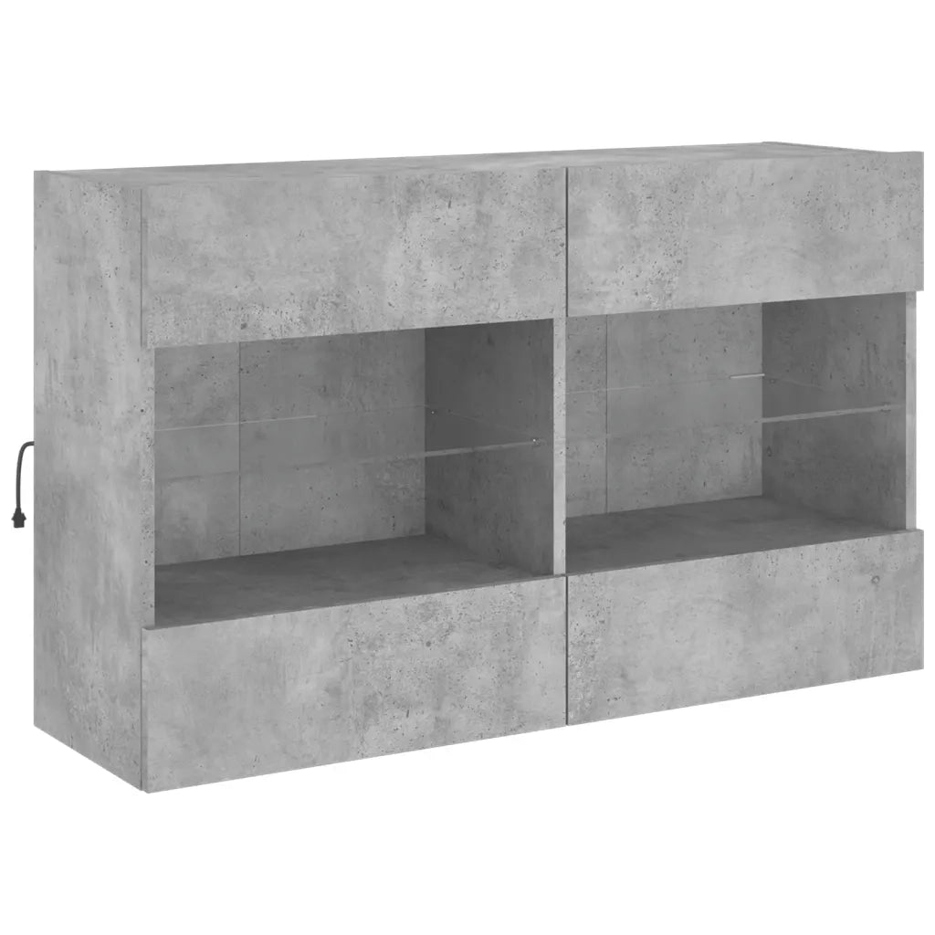 Mobile TV a Parete con Luci LED-Mobile TV a Muro Grigio Cemento 98,5x30x60,5 cm