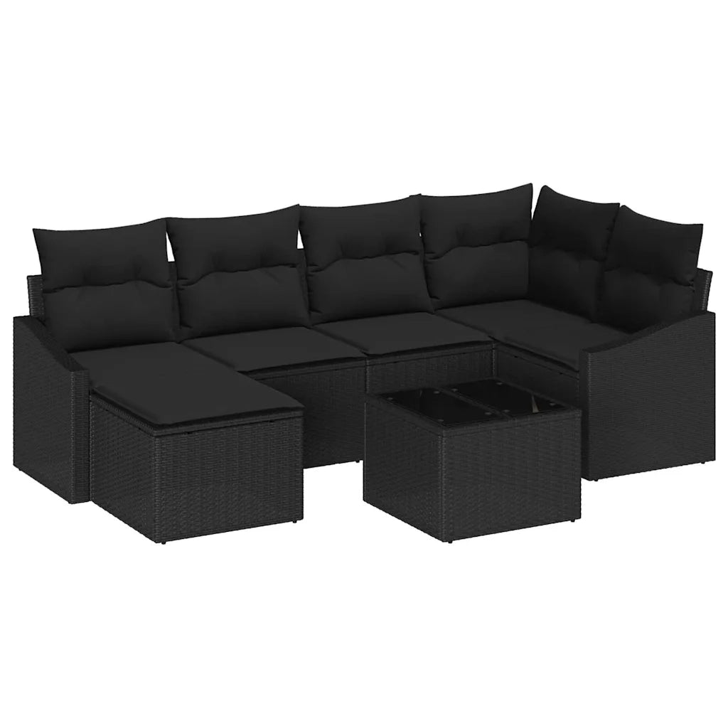 Set di divani con cuscino 7 pcs Nero polyrattan 3346803