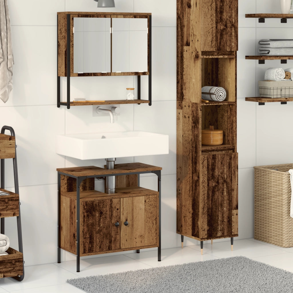 Mobile da Bagno con Lavabo Integrato in Legno Vecchio