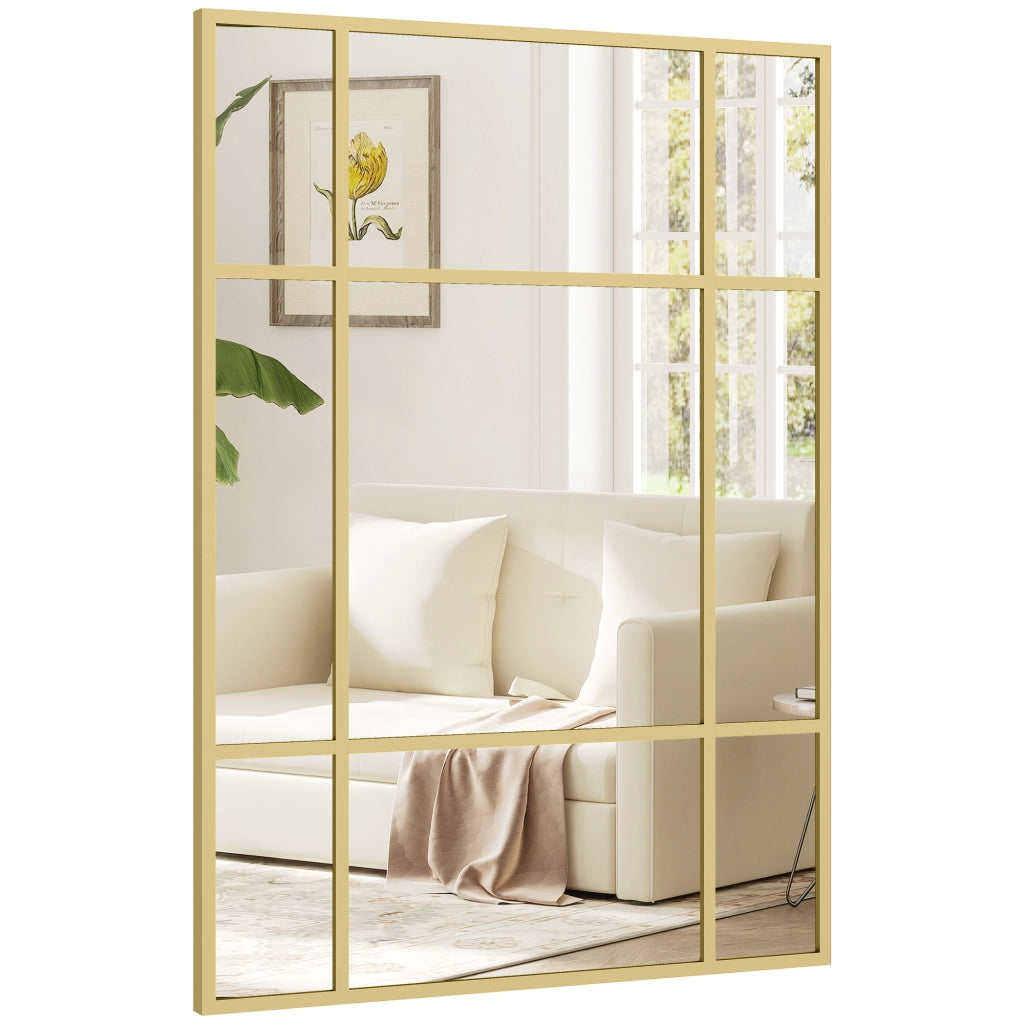 Specchio da Parete Rettangolare 70x50cm ¨C Xylo ¨C Cornice Metallo Dorato Stile Finestra