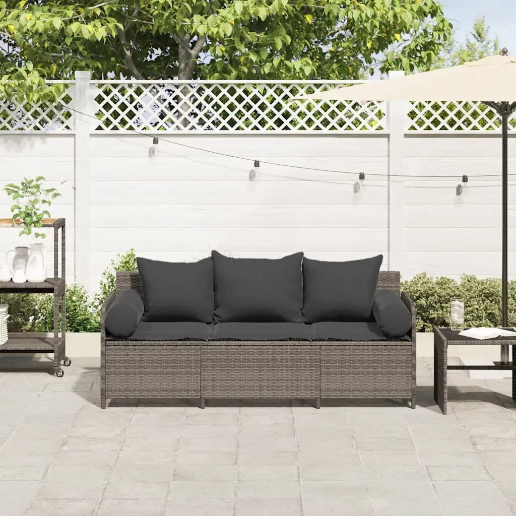 Divano da Giardino con Cuscini 3 Posti-Sofa da Giardino-Divano da esterno Grigio in Polyrattan 410789