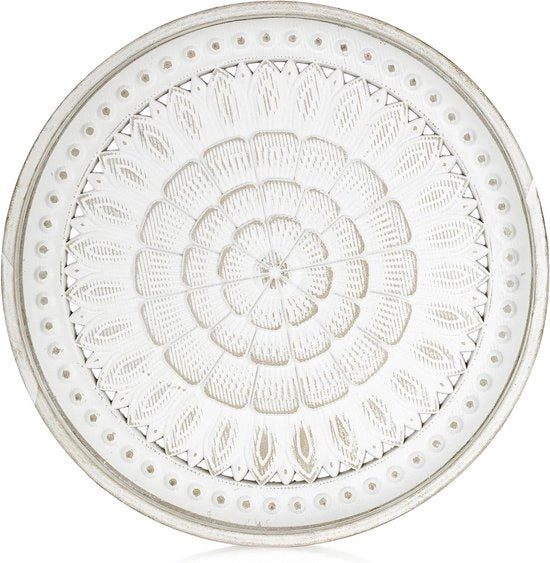 Dishboard in legno rotondo - Tavolo da lavoro decorativo Boho - Bianco lavato - Piccolo