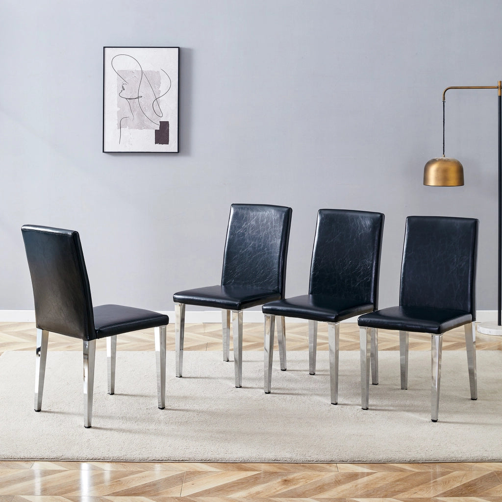 SEDIA da pranzo moderna Set da 4 pezzi 90 cm Nero/Argento in PU e metallo