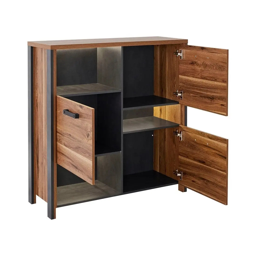 Credenza WINDSOR 110 cm - Quercia scura e grigio antracite - 3 porte, 3 vani - 107 x 110.2 x 37.6 cm