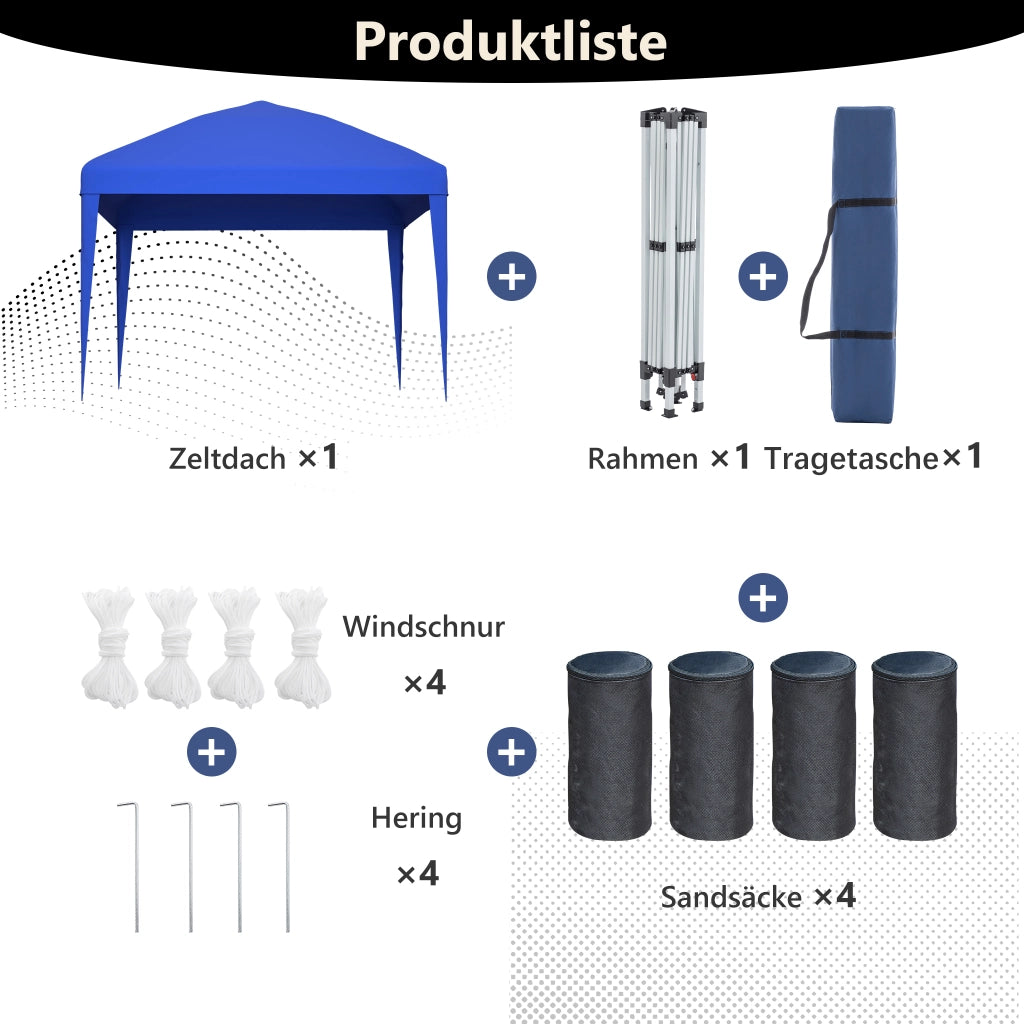 Gazebo 3x3m Pop-up Gazebo pieghevole regolabile in altezza Gazebo da giardino con 4 sacchi di sabbia e borsa da trasporto (blu)