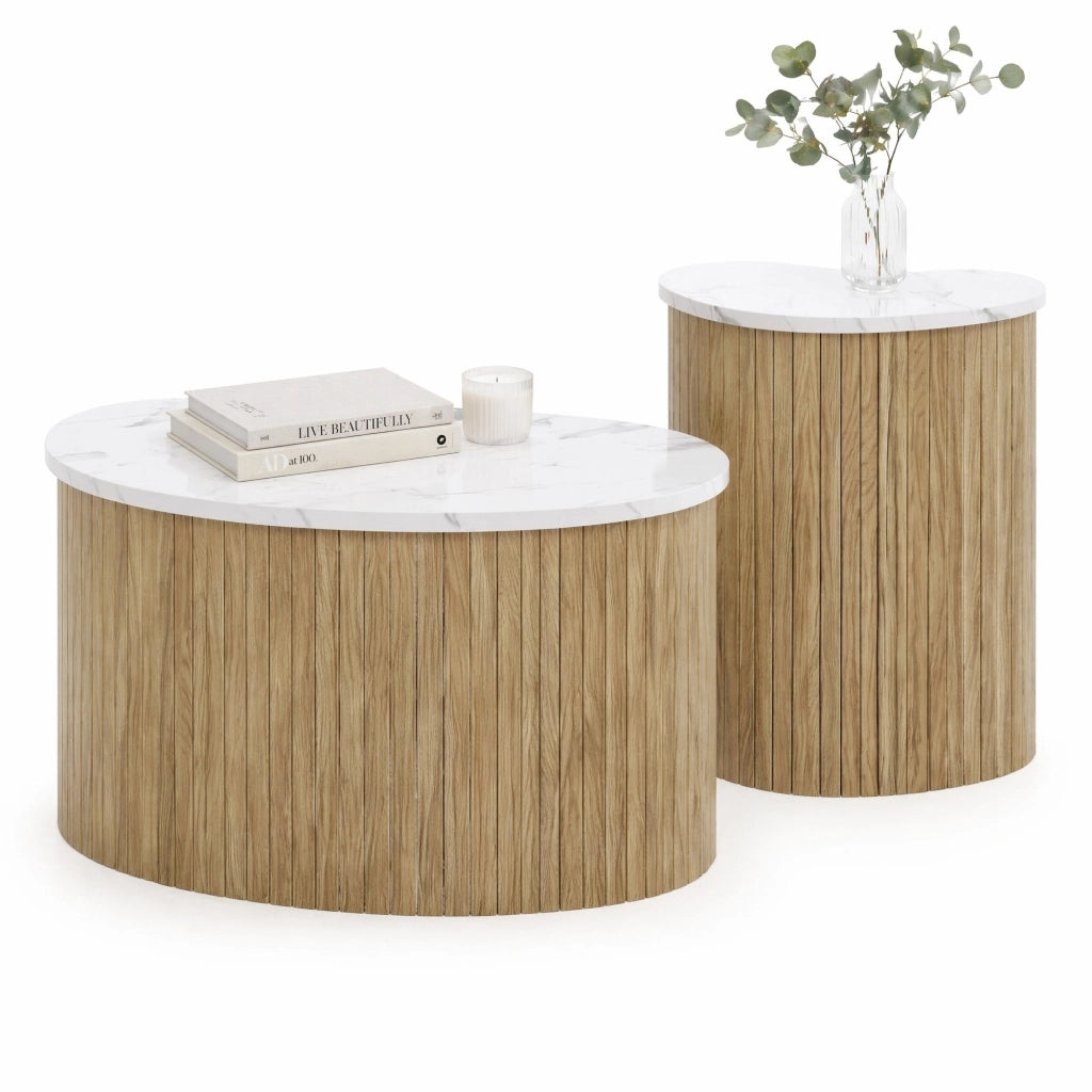 TAVOLINO da caffè Set da 2 pezzi 60x37x38+40x25x50 cm MDF naturale/bianco