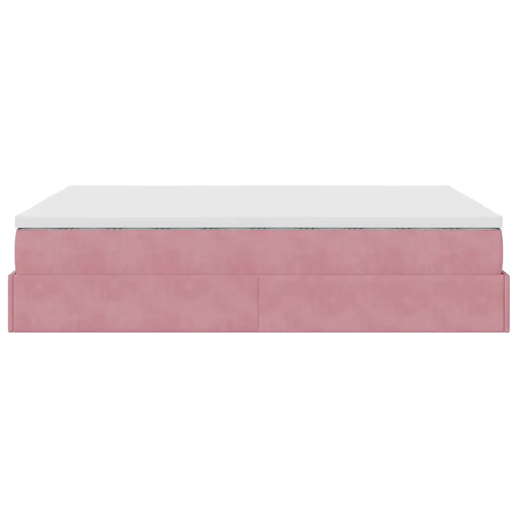 Struttura Letto Pouf con Materasso Rosa 140x200 cm in Velluto 3311194