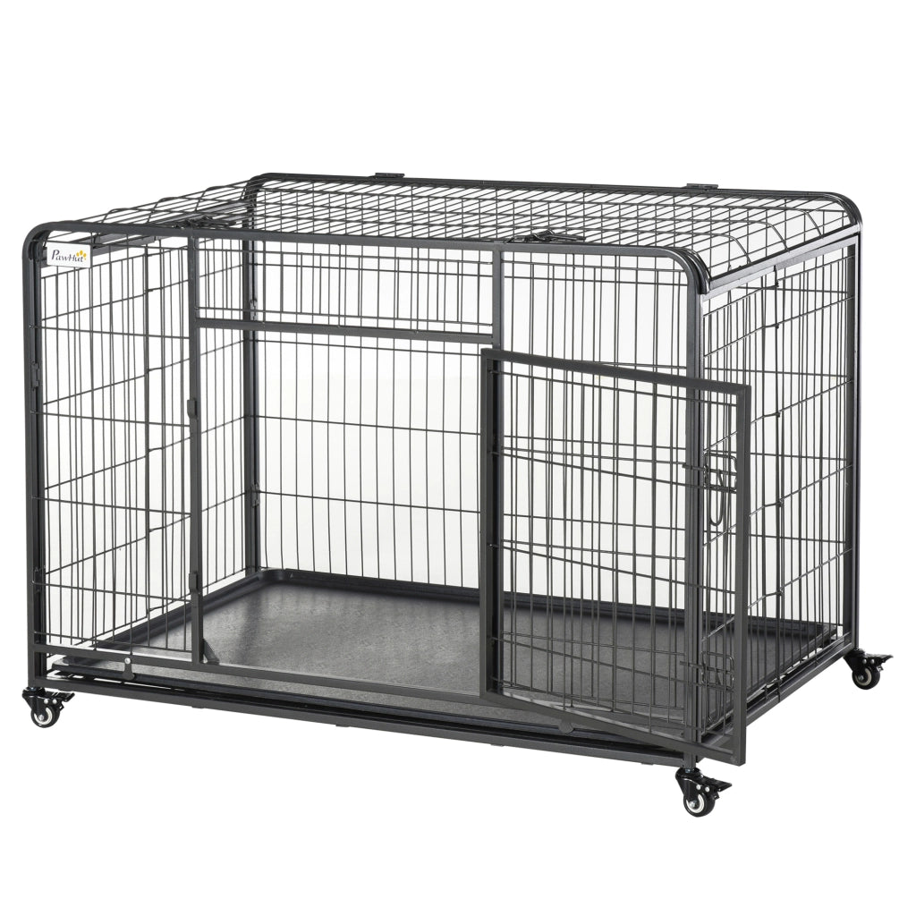 Gabbia per Cani Pieghevole a Doppia Porta ¨C zephmum ¨C Grigio Scuro 125x76x81cm