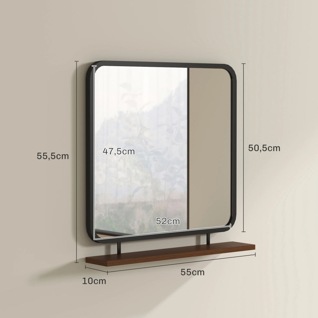 Specchio da parete con ripiano ¨C zephmum ¨C Vintage metallo legno 55x55.5cm nero