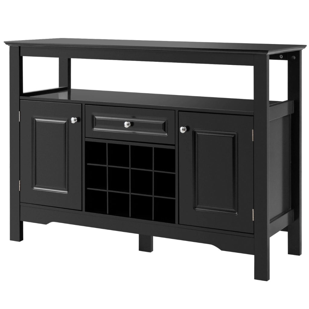 Credenza per cucina con porta bottiglie di vino a forma incrociata-Mobile da cucina con mensola aperta Nero