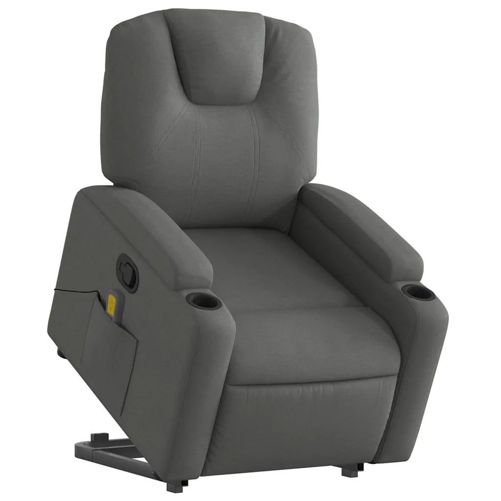 Poltrona | Sedia Relax Alzapersona Massaggi Reclinabile Grigio Scuro Tessuto