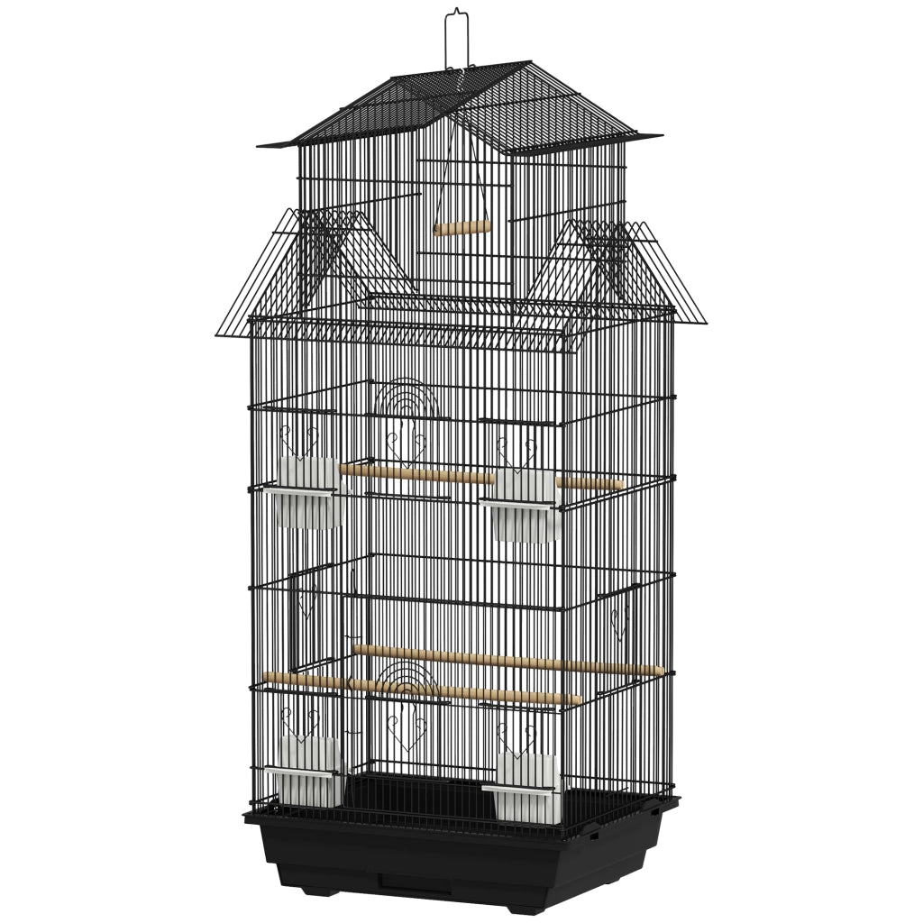 Gabbia per Uccelli ¨C Xylo ¨C Acciaio con Posatoi Altalena Vaschetta Estraibile 50,5x41x104cm Nero