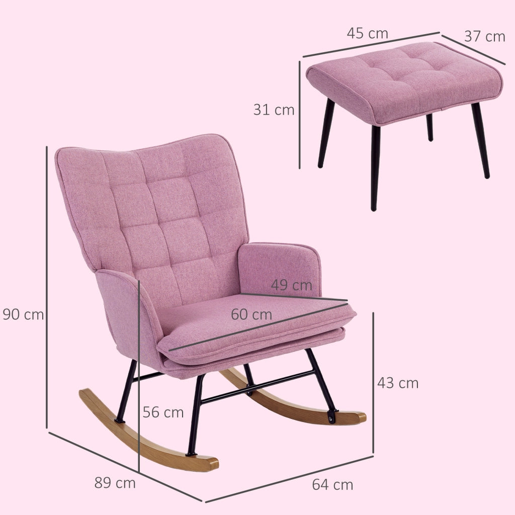 Sedia a dondolo con poggiapiedi e cuscino imbottito ¨C zephmum ¨C rosa, legno
