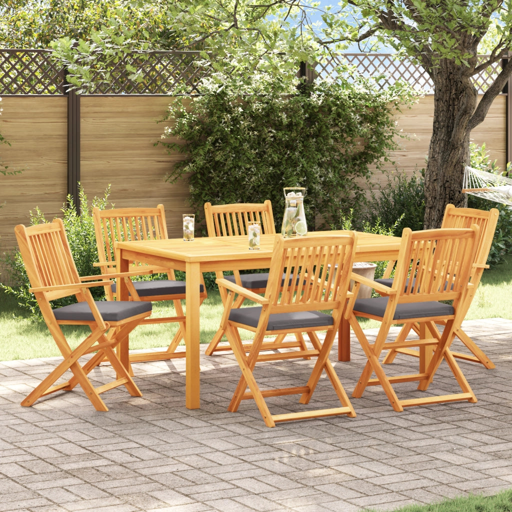 Sedia da Giardino Pieghevole  con Cuscino Grigio 6pz in Legno Massello di Acacia