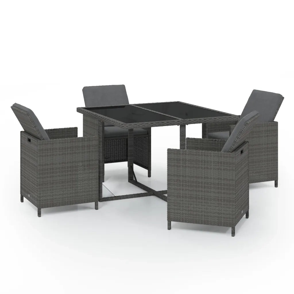 Set da Pranzo da Giardino 5 pz | Set Salotto da Giardino con Cuscini in Polyrattan Grigio
