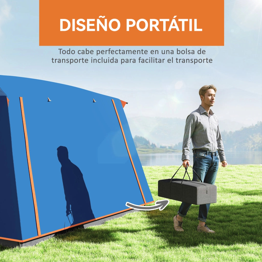 Tenda da Campeggio 4 Persone 2 Camere Soggiorno Impermeabile 430x305 cm Grigio Blu ¨C zephmum