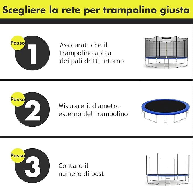 Rete per Trampolino Sostitutiva 427cm, Ideale per Struttura Rotonda con 6/8 Paletti con Doppie Cerniere, Fibbie di protezione e Ganci