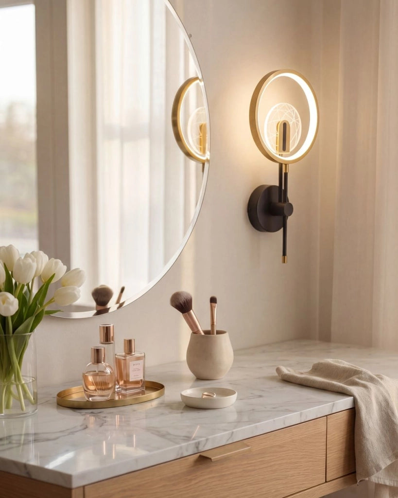 Lampada da parete a LED Oro Silicone Nero Base Metallica Luce Bagno Soggiorno Design Moderno