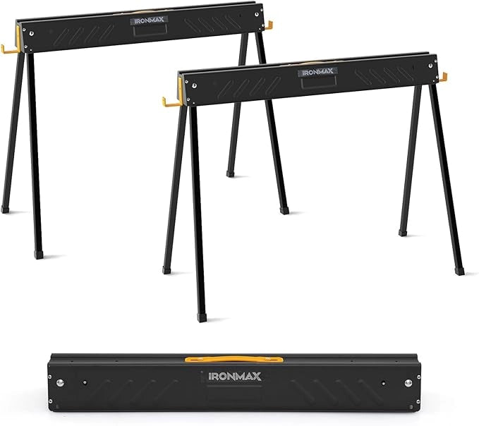 Set di 2 Cavalletti da Lavoro, Cavalletti Pieghevoli e Portatili in Metallo Resistente con Bracci di Supporto Rimovibili 2 x 4, Portata 1000 kg, Supporto per Sega per Officina