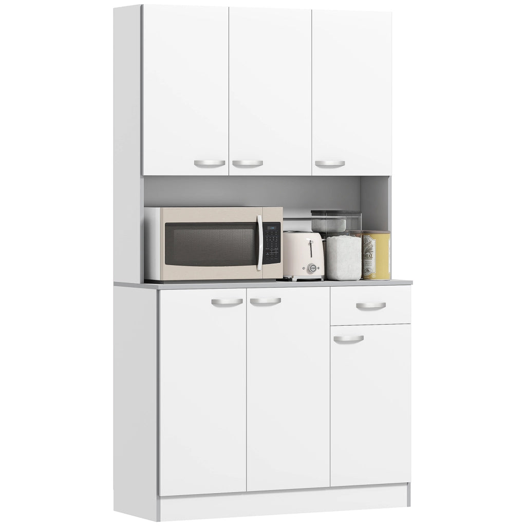 Credenza Cucina Moderna con Cassetto e Armadietti, in Legno, 101x39x180 cm, Bianco e Grigio