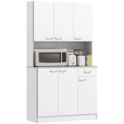 Credenza Cucina Moderna con Cassetto e Armadietti, in Legno, 101x39x180 cm, Bianco e Grigio