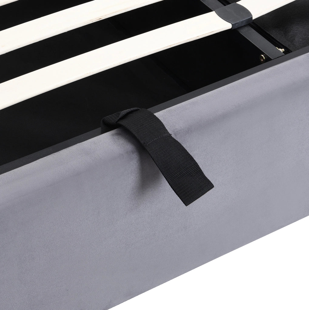 Letto imbottito in velluto grigio 180 x 200 cm con contenitore e 3 cassetti