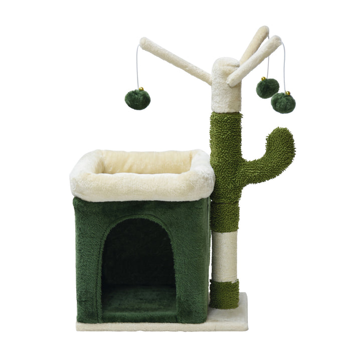 Fudajo Albero tiragraffi a forma di cactus 70cm con sisal di 4 mm Con casetta per gatti e 3 palline