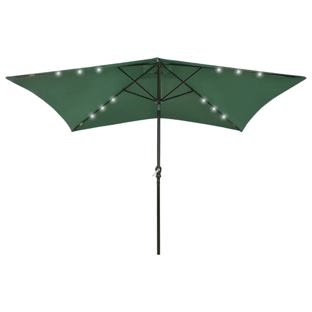 Ombrellone con LED e palo in acciaio verde 2 x 3 m 02_0008073