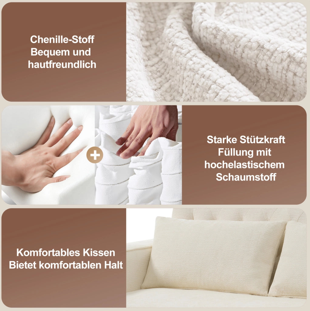 Divano letto 2 posti con schienale regolabile; USB e portabicchieri; ciniglia beige