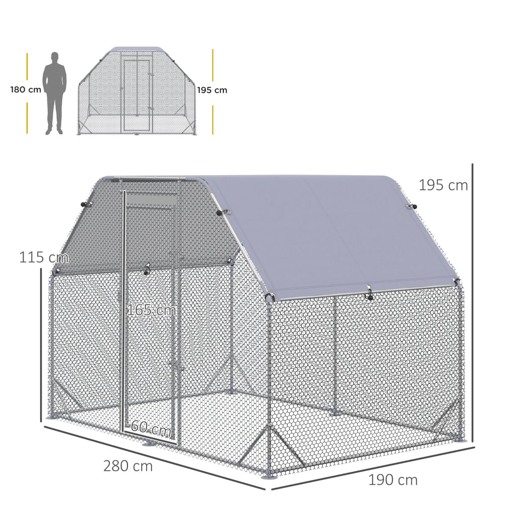 Recinto per Galline 280x190x195 cm con Copertura in Acciaio