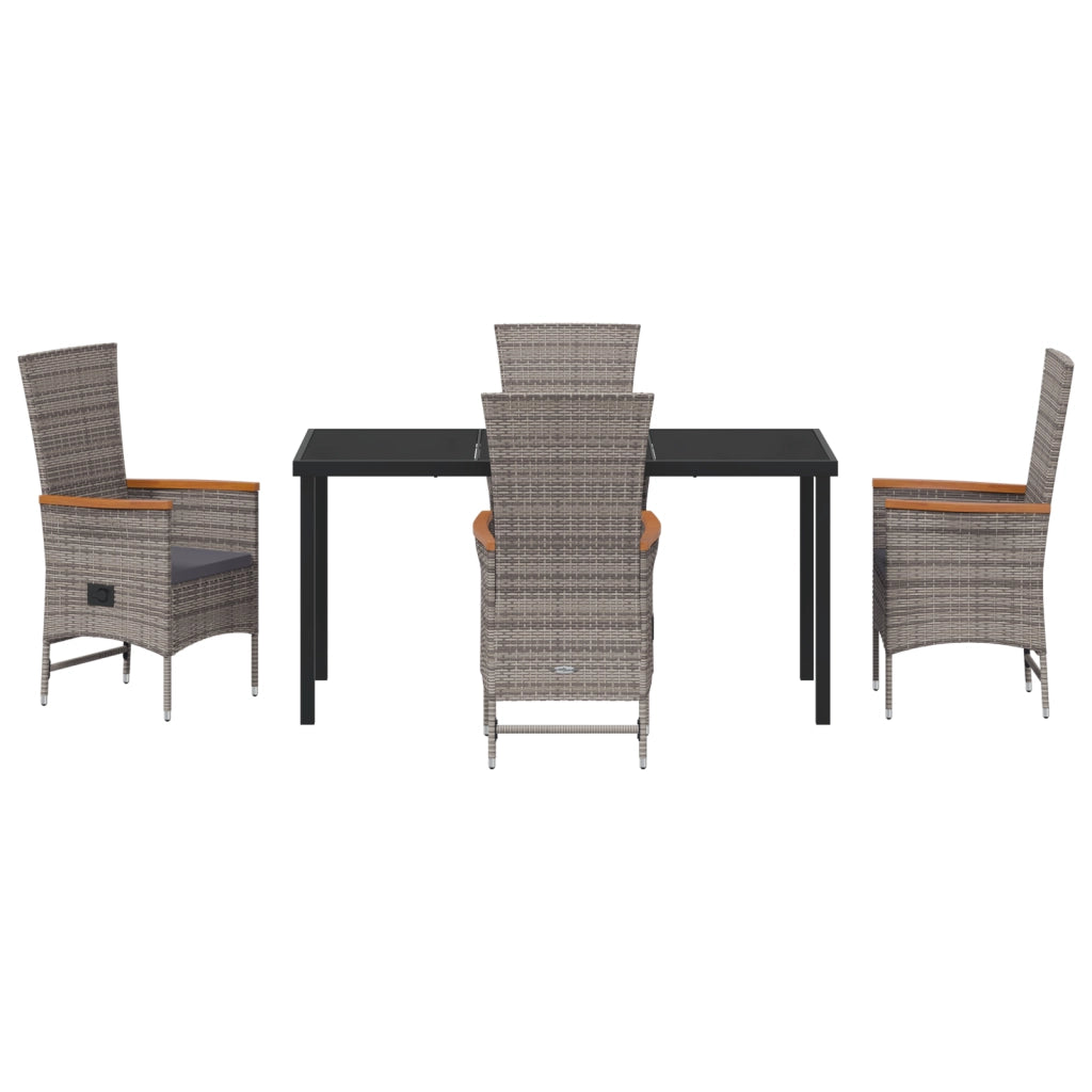 Set da pranzo da giardino 5 pezzi con cuscini Rattan polietilene grigio