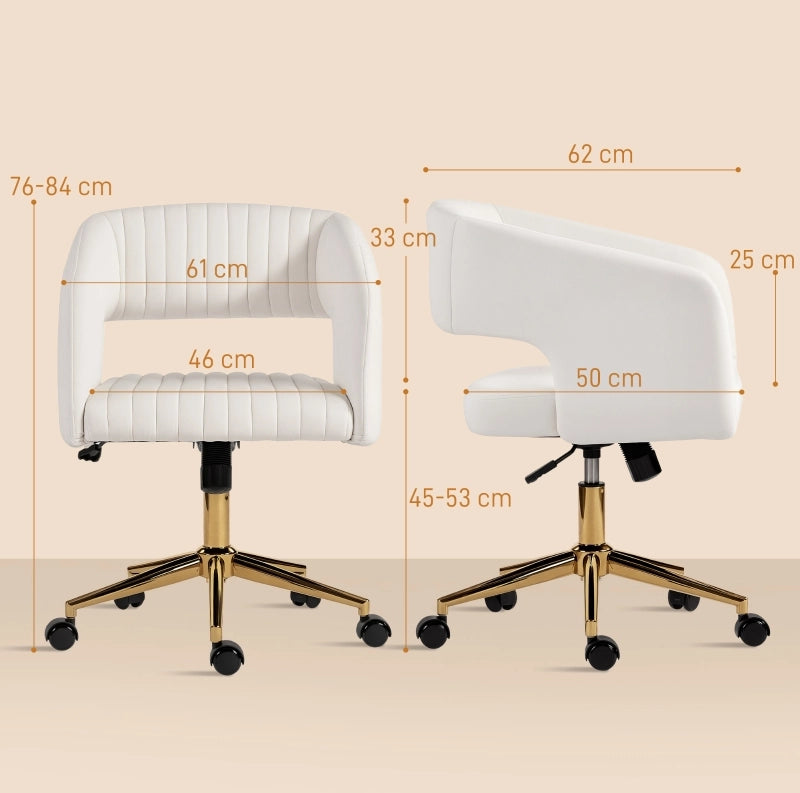 Sedia da ufficio girevole con altezza regolabile e funzione oscillante in velluto con schienale bianco crema