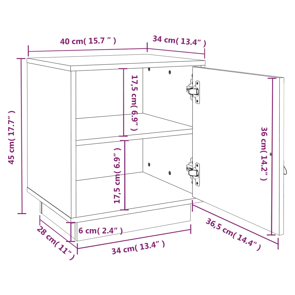 Comodini 2 pz ambra 40x34x45 cm in Legno Massello di Pino 818282