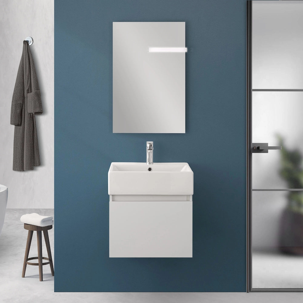 Mobiletto bagno sospeso 50 cm salvaspazio bianco 1 anta Kira