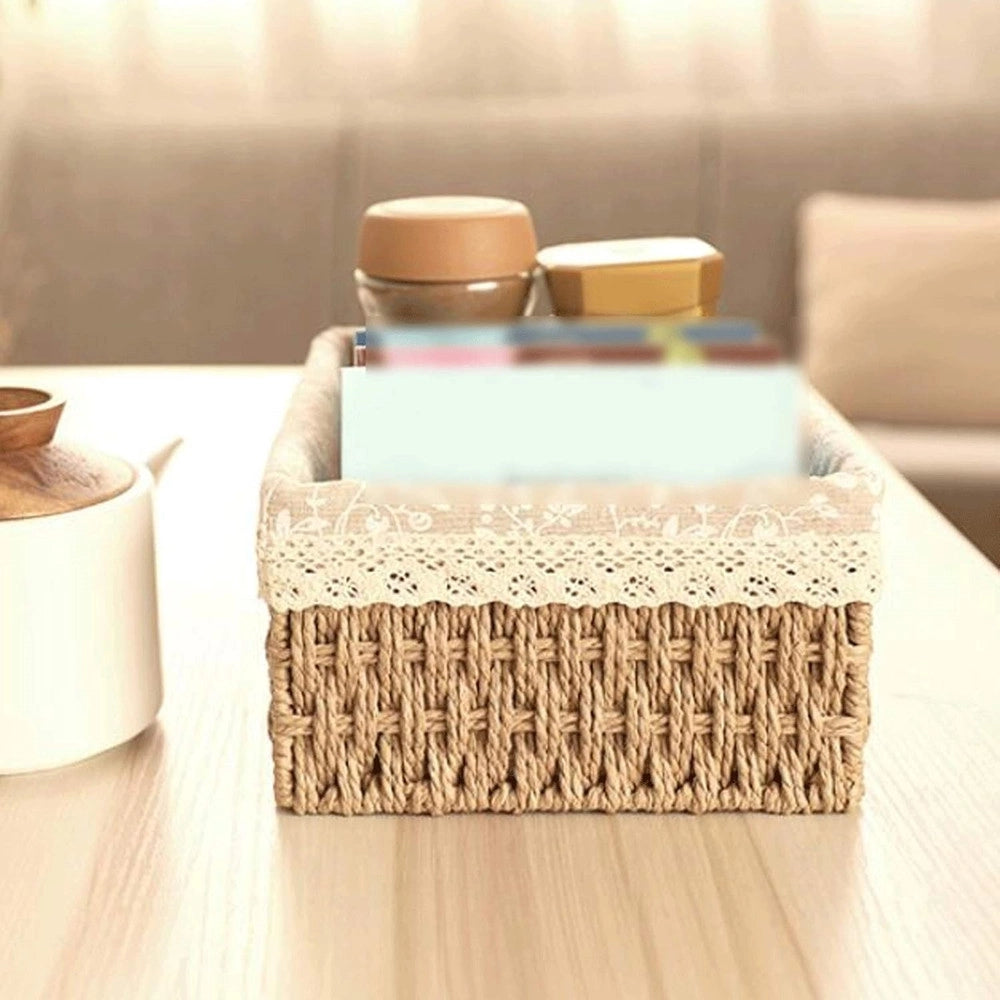Trade Shop - Set 3 Pz Porta Oggetti Organizer Cestino Intrecciato Con Fodera In Tessuto 79158 -