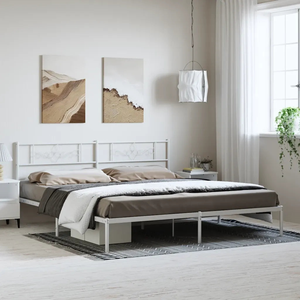 Giroletto con Testiera-Struttura Letto con testiera Metallo Bianco 183x213 cm 679570