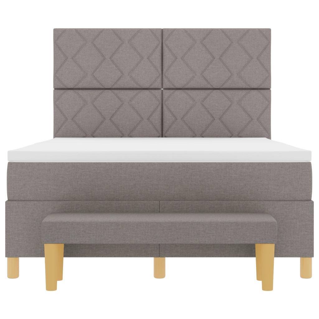 Letto con Box Spring con Materasso e Panca Tortora 160x200 cm Tessuto