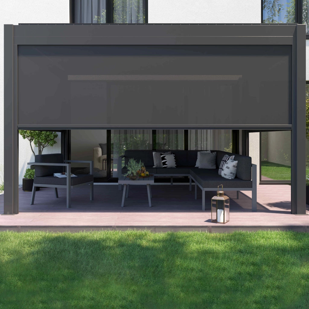 Pergola bioclimatica autoportante e illuminata 3x4m e 1 tenda