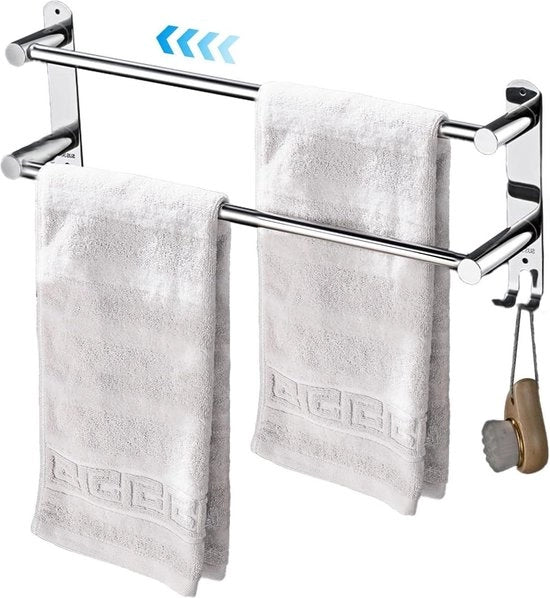 Maniglia da asciugamano retrattile 45-75 cm - acciaio inossidabile - senza foratura - bagno e cucina