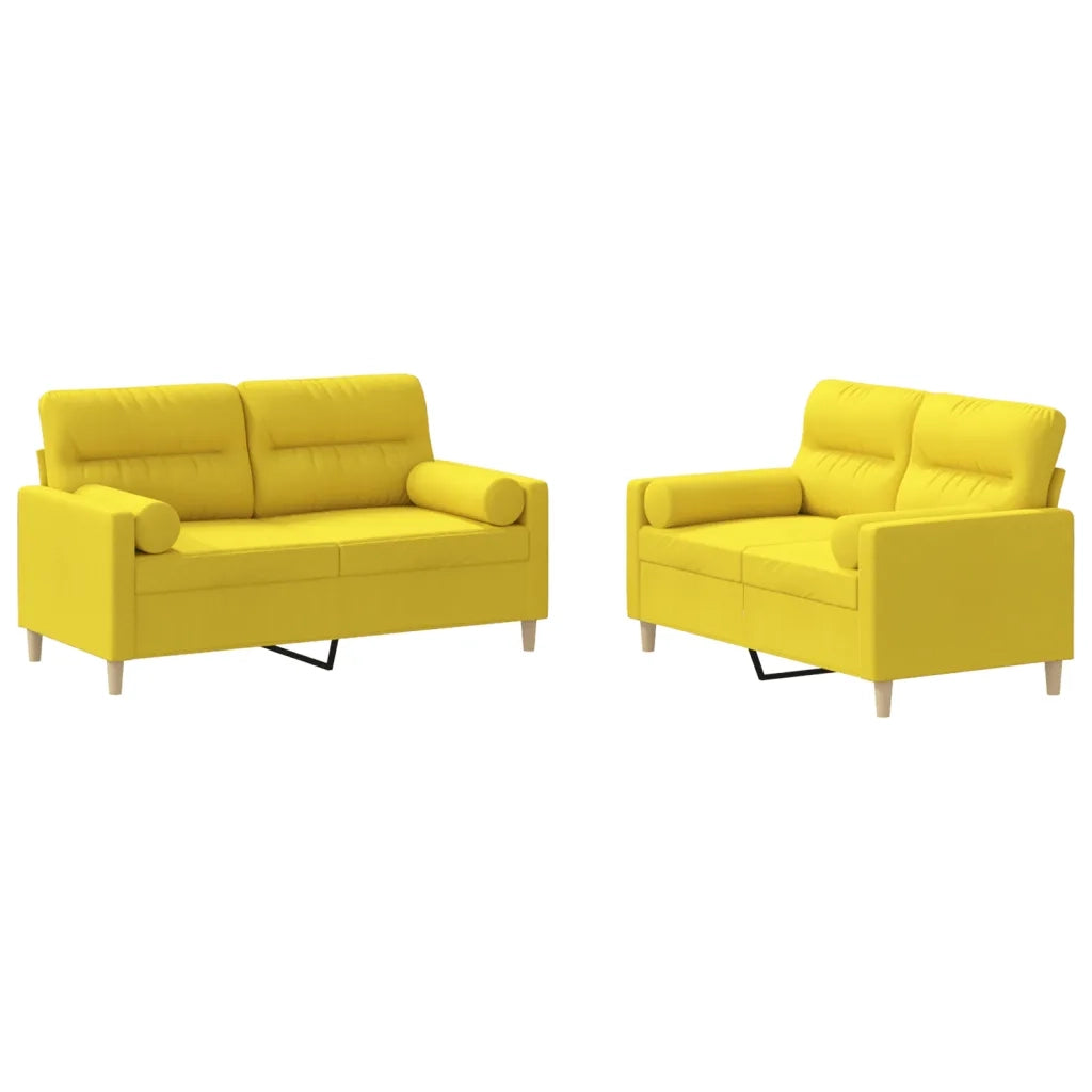Set di Divani 2 pz con Cuscini Giallo Chiaro in Tessuto