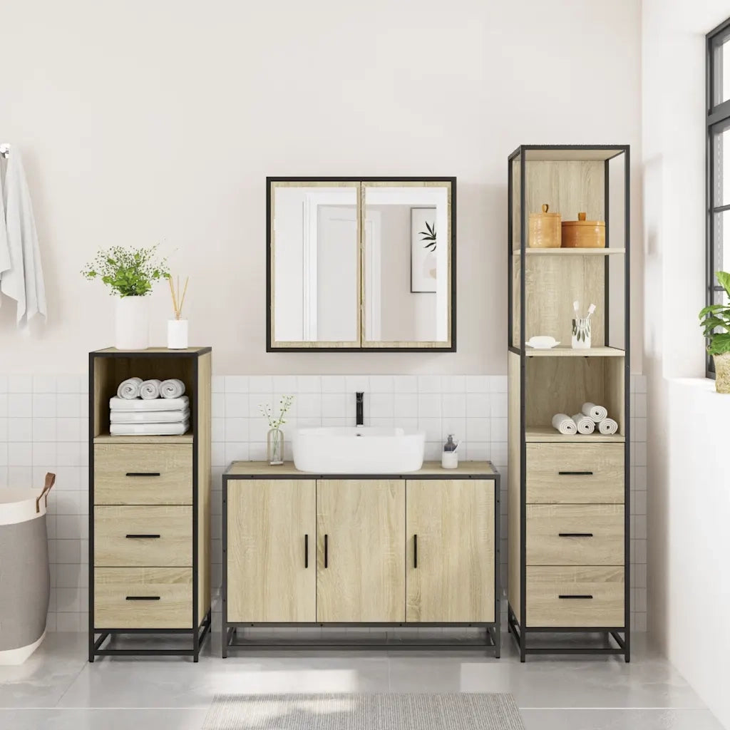 Set Mobili da Bagno 4 pz Rovere Sonoma in Legno Multistrato
