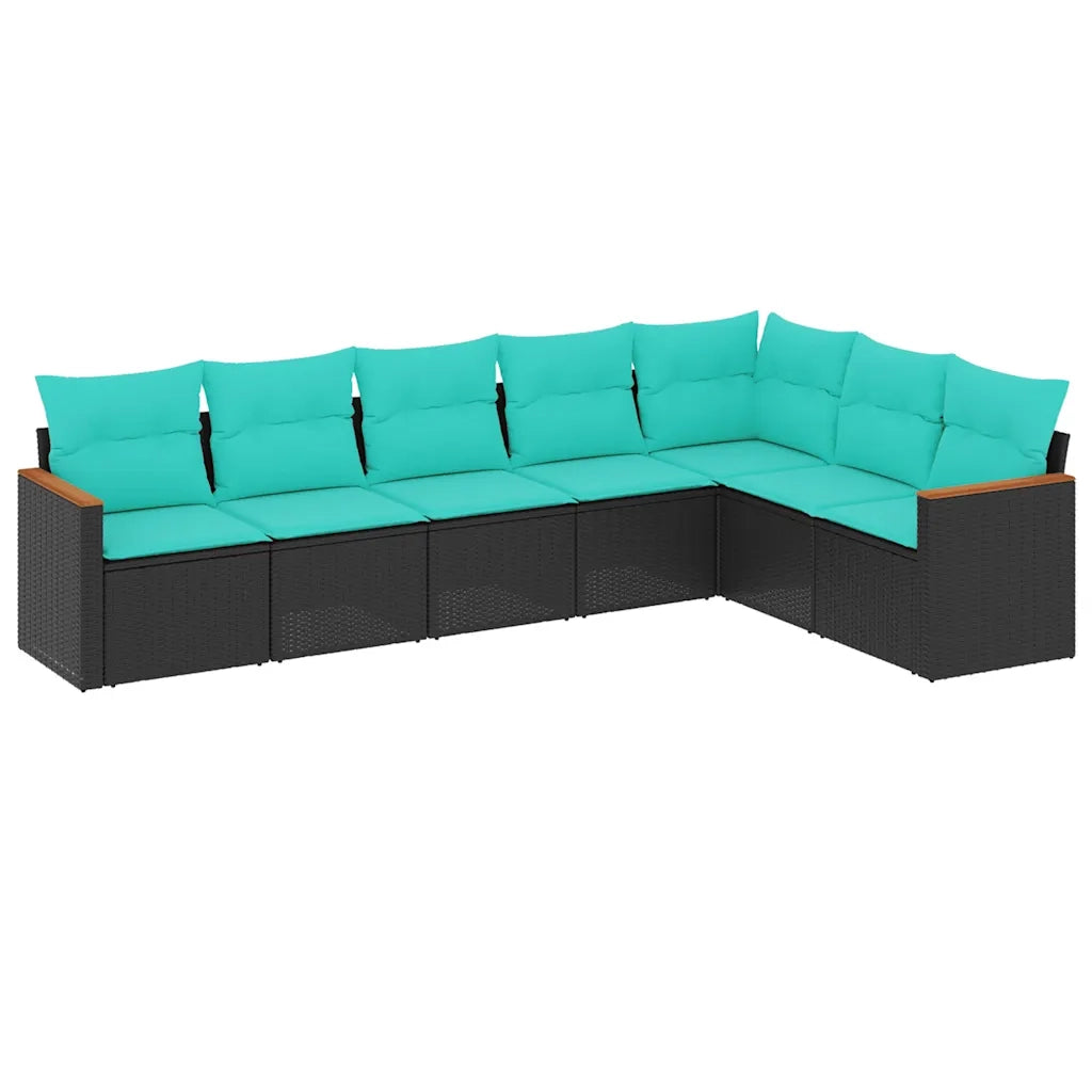 Set Divani da Giardino 7 pz con Cuscini Nero in Polyrattan 3226029