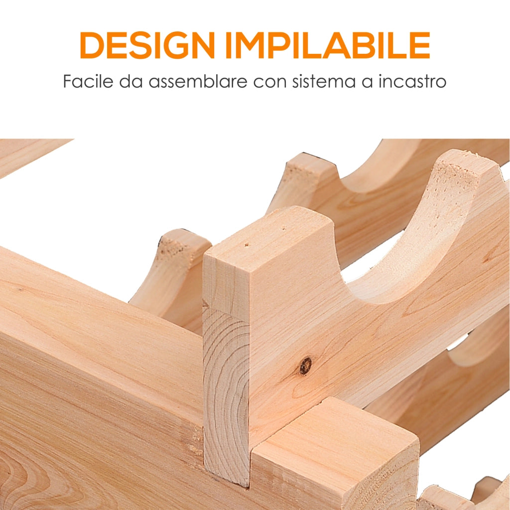 EasyComfort Scaffale Portabottiglie in Legno di Abete, Cantinetta Portabottiglie con 6 Ripiani per 72 Bottiglie e Peso Massimo 100 kg, 114x28x85 cm, Legno Naturale