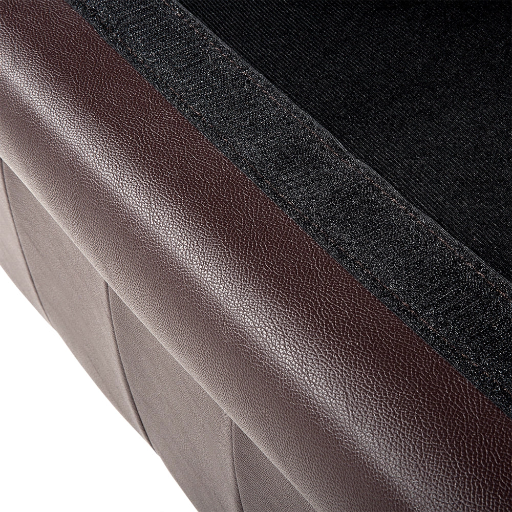 Set soggiorno Chesterfield Rivestimento in pelle marrone Gambe in legno scuro Divano a 3 posti + poltrona contemporanea