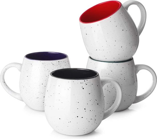 Set di 4 grandi tazze in ceramica - 620 ml con maniglie comode - Perfetto per latte, tè e bevande calde - Ideale per le feste e i regali